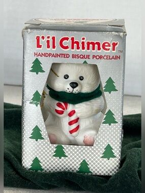 Vintage Jasco "L'il Chimer" Hand-Painted Bisque Porcelain Polar Bear Ornament